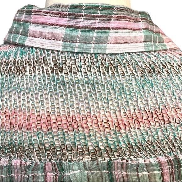 Caribbean Joe Lightweight Plaid Button Up Top with Roll Tab Sleeves - Picture 10 of 11